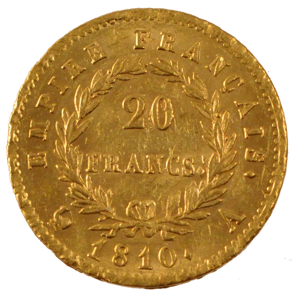 FRANCE, Napoléon I, 20 Francs, 1810, Paris, AU(50-53), Gold, Gadoury #1025, 6.44