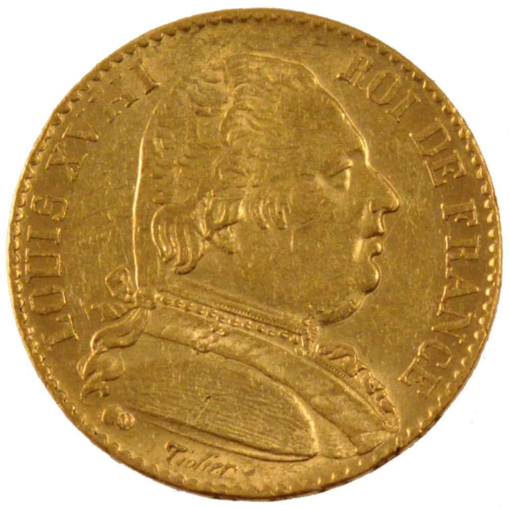 FRANCE, Louis XVIII, 20 Francs, 1815, Paris, KM #706.1, AU(50-53), Gold,...