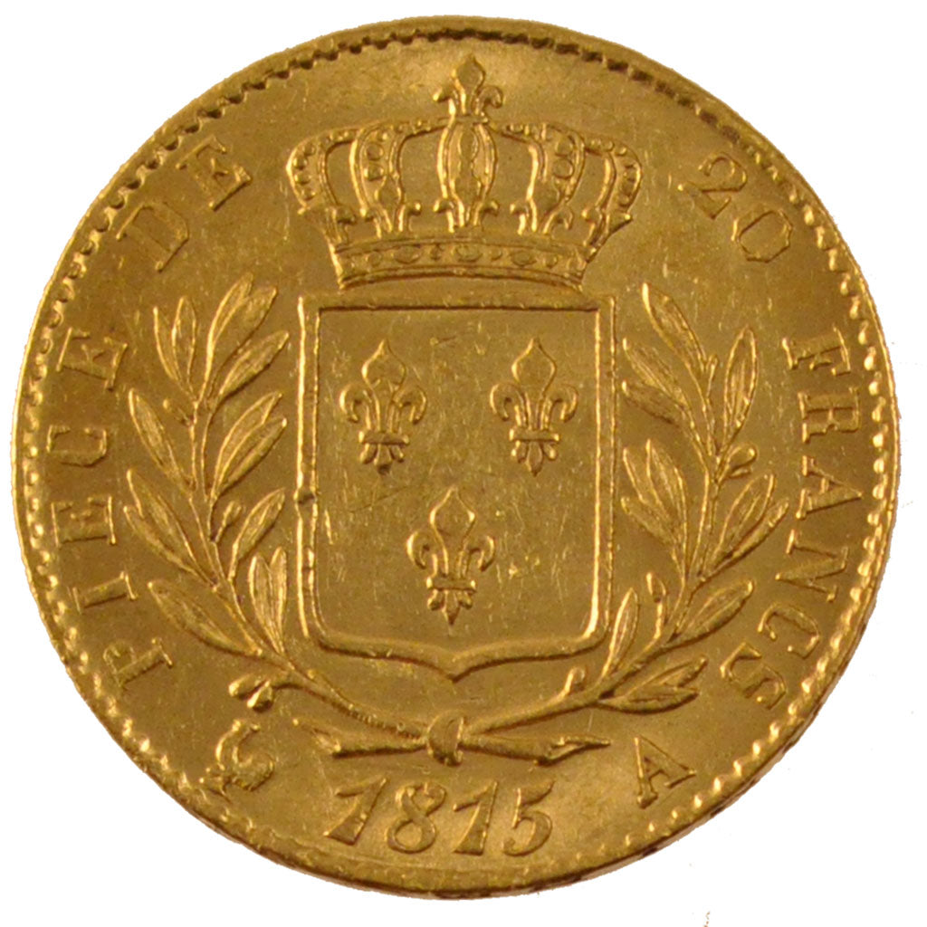 FRANCE, Louis XVIII, 20 Francs, 1815, Paris, KM #706.1, AU(50-53), Gold,...