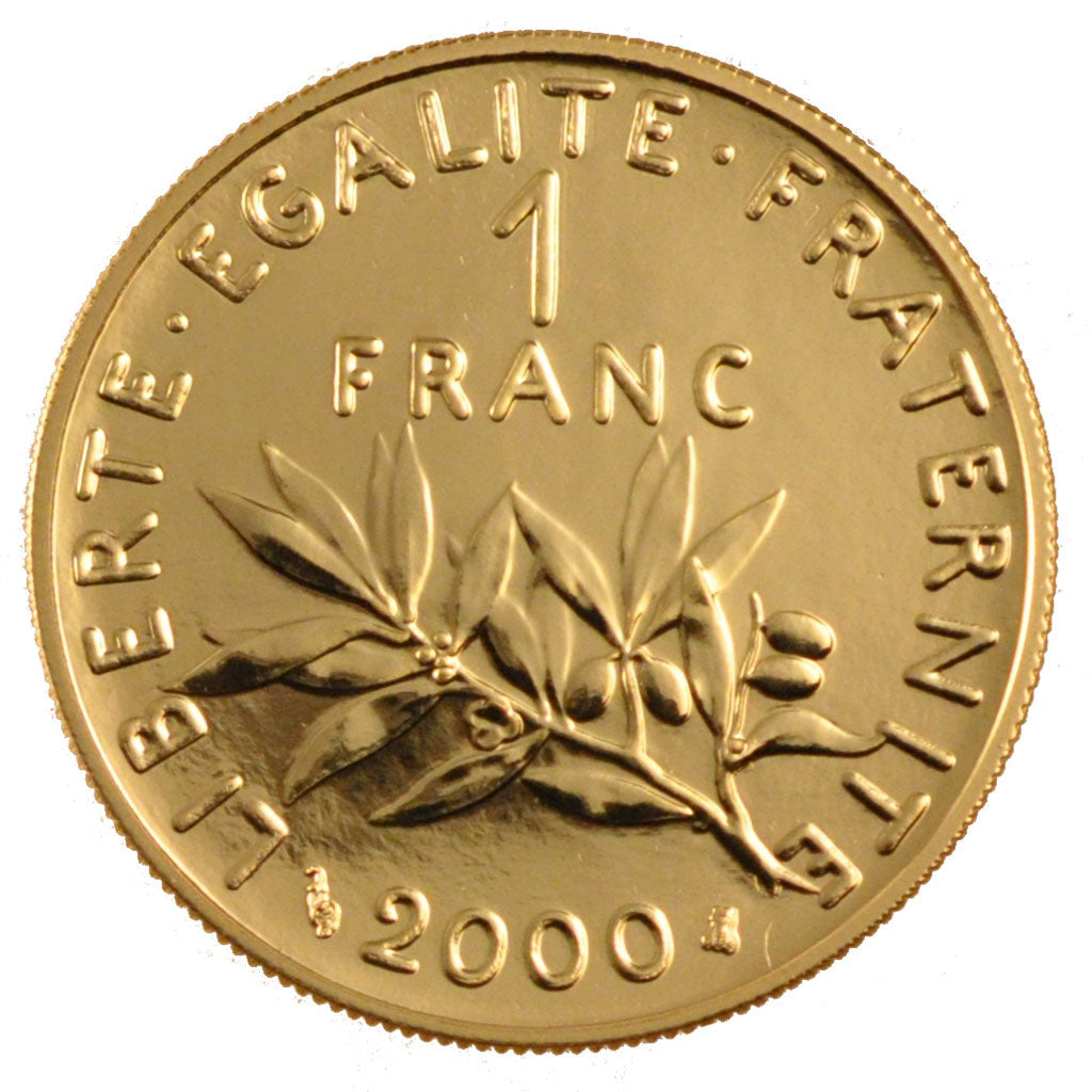 FRANCE, Semeuse, Franc, 2000, Paris, KM #925.1a, MS(65-70), Gold, 24, Gadoury...