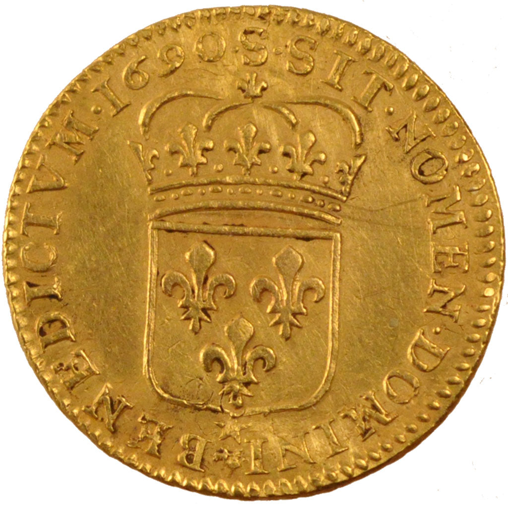 FRANCE, Louis d'or à l'écu, Louis D'or, 1690, Reims, KM #278.15, AU(50-53), Gold