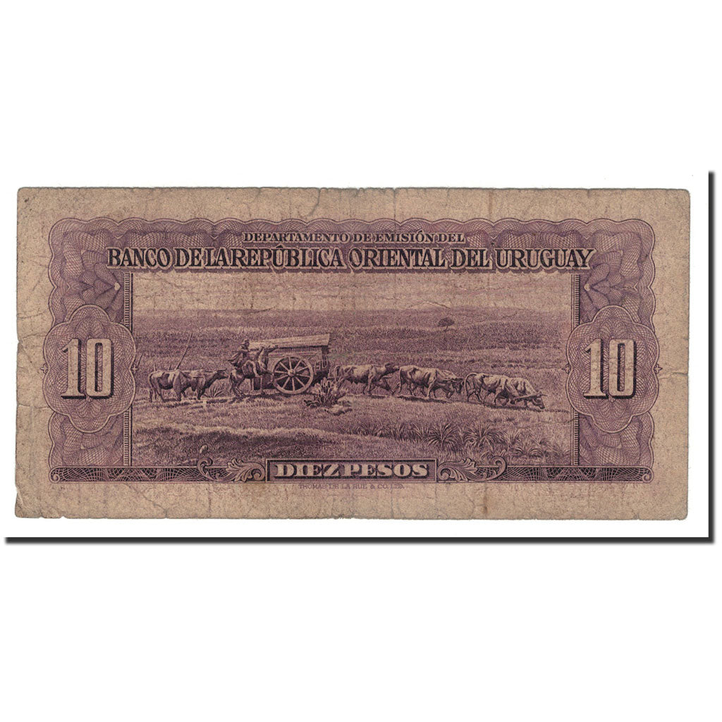 Banknote, Uruguay, 10 Pesos, L.1939, 1967, KM:42a, VG(8-10)