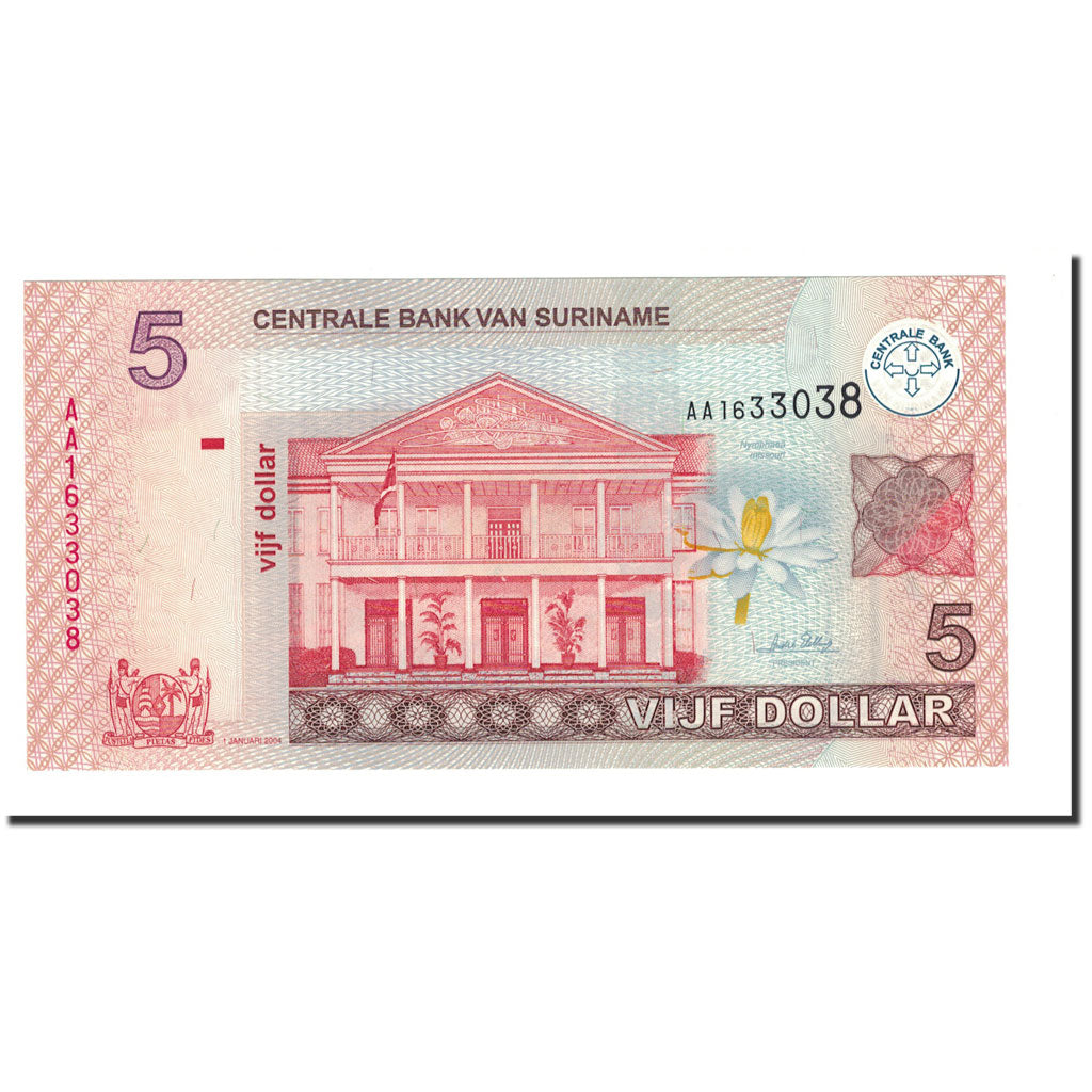 Banknote, Surinam, 5 Dollars, 2004, 2004-01-01, KM:157a, UNC(65-70)
