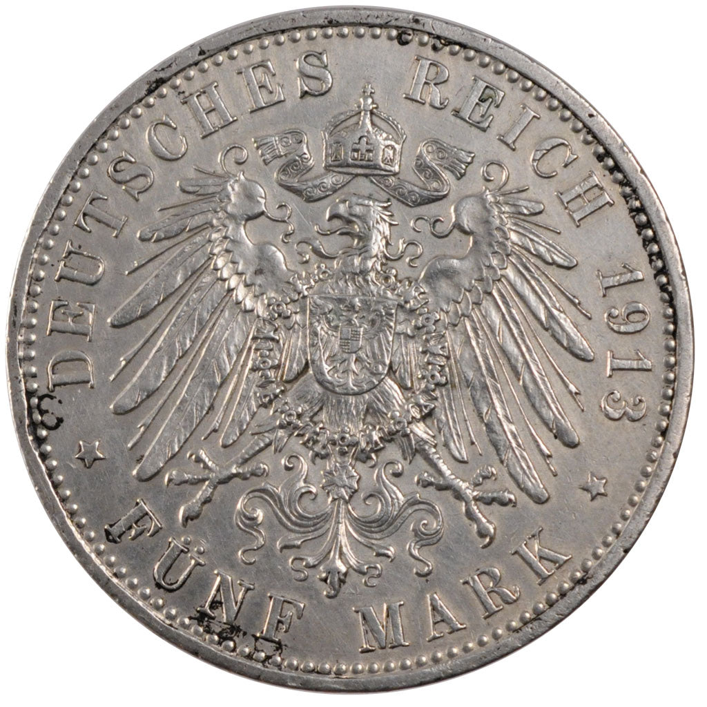 Stati tedeschi, PRUSSIA, Wilhelm II, 5 Mark, 1913, Berlin, BB, Argento, KM:536