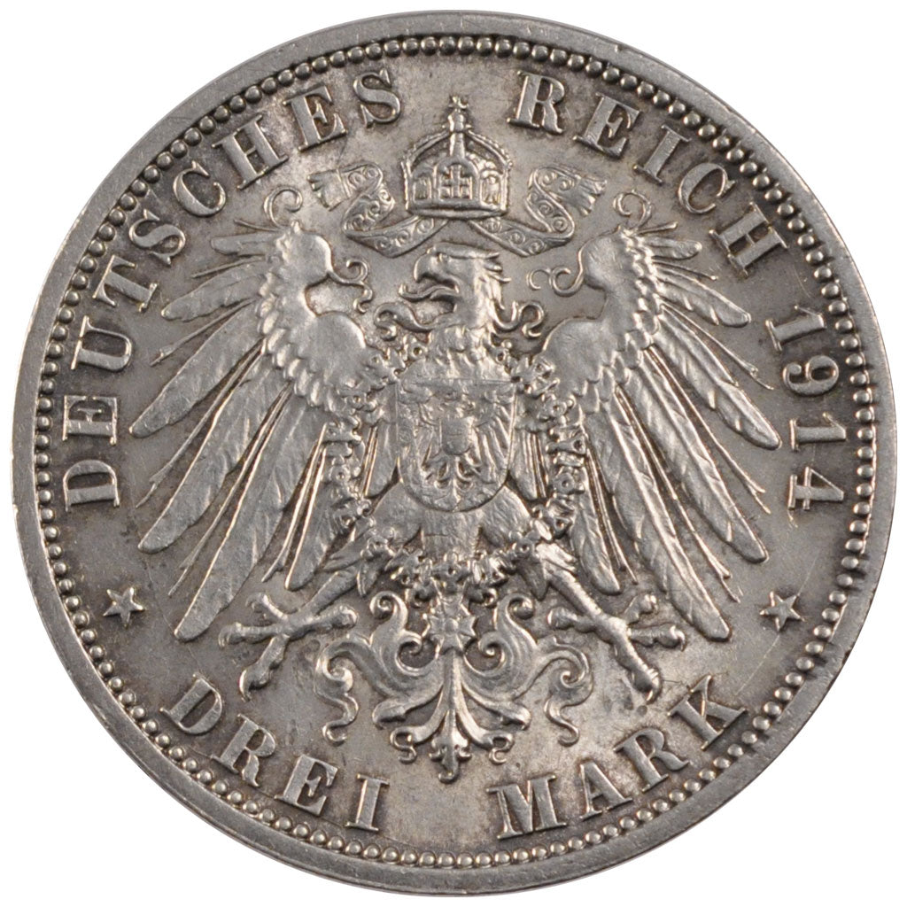 GERMAN STATES, 3 Mark, 1914, Berlin, KM #538, AU(55-58), Silver, 33, 16.66
