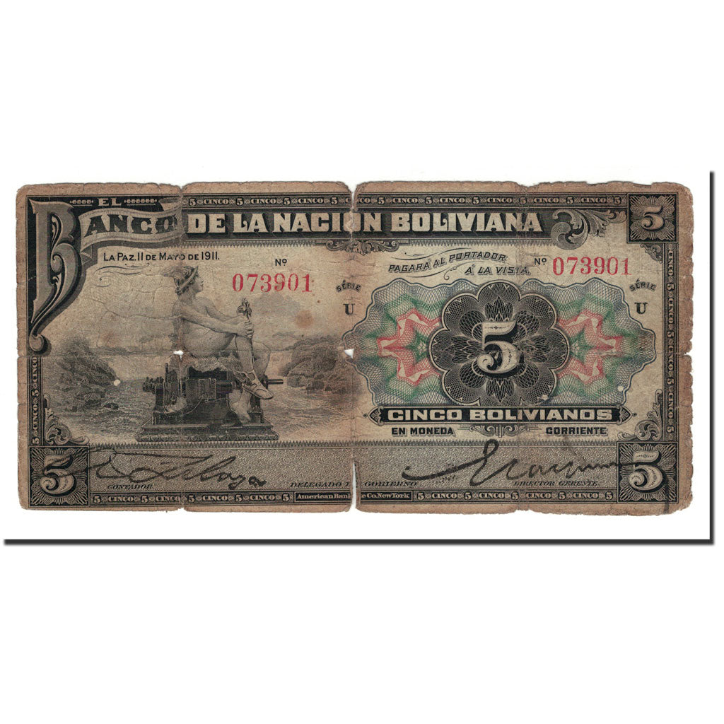 Banknote, Bolivia, 5 Bolivianos, Undated (1929), KM:113, VG(8-10)