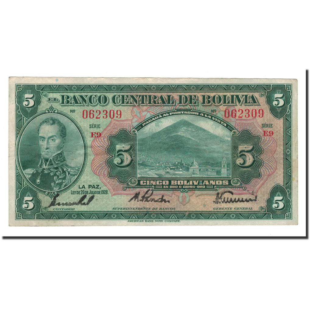 Banknote, Bolivia, 5 Bolivianos, L.1928, KM:120A, VF(20-25)