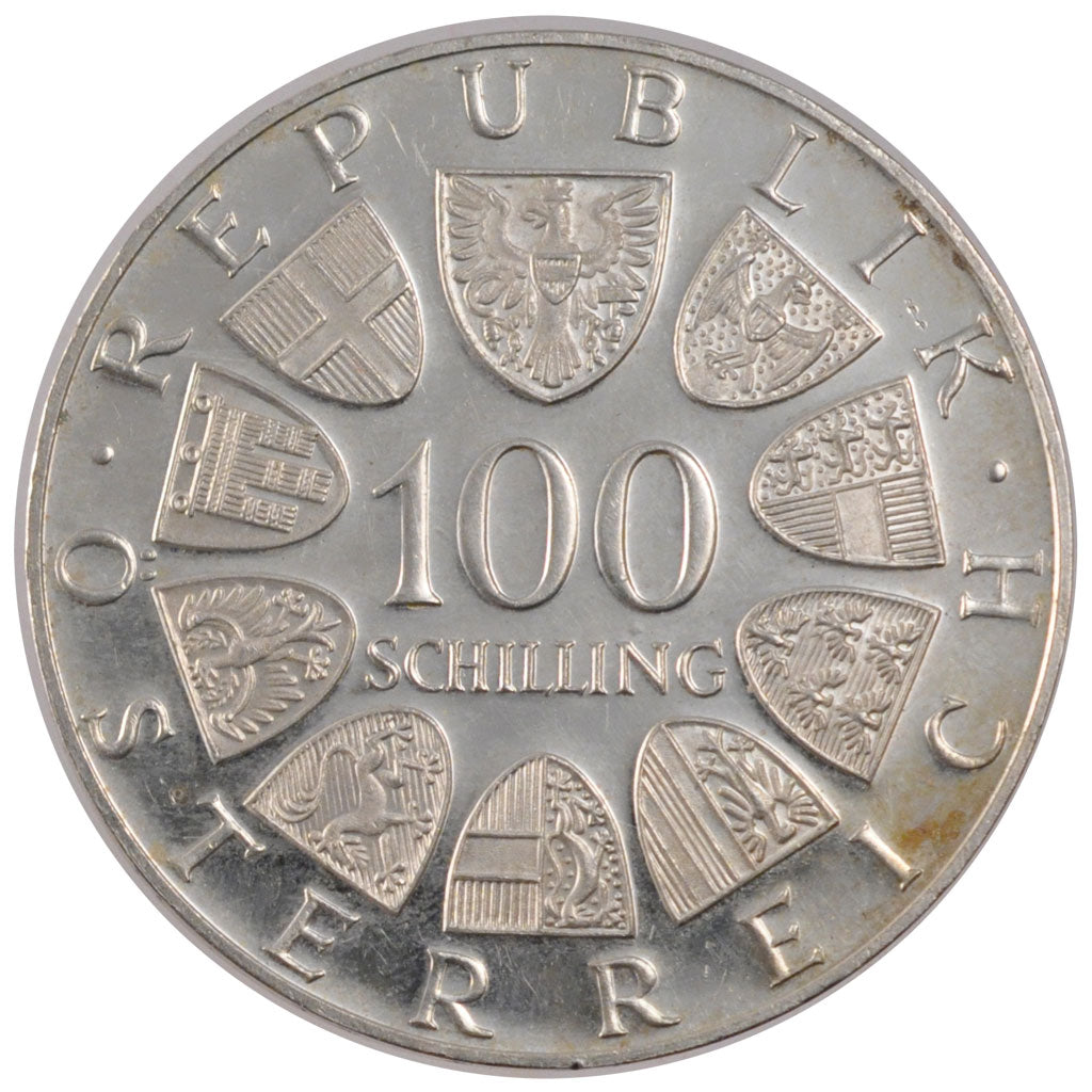 AUSTRIA, 100 Schilling, 1974, KM #2926, MS(60-62), Silver, 36, 23.93