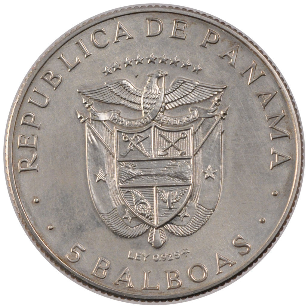 Munten, Panama, 5 Balboas, 1970, U.S. Mint, PR+, Zilver, KM:28