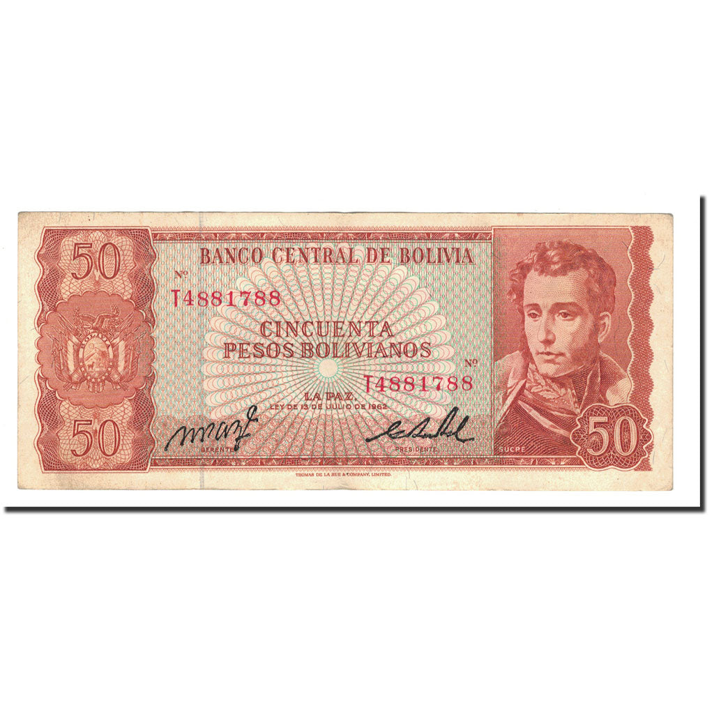 Banknote, Bolivia, 50 Pesos Bolivianos, L.1962, 1962-07-13, KM:156a, EF(40-45)