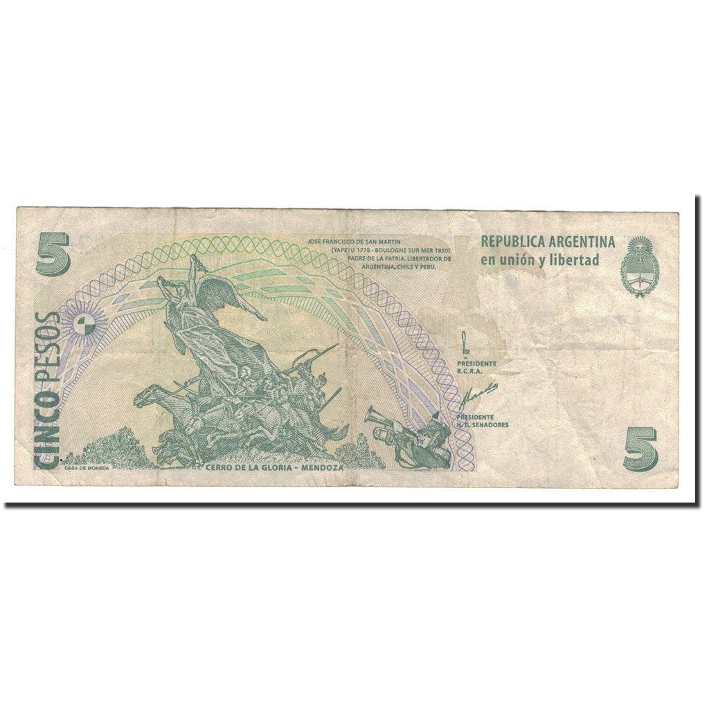 Banknote, Argentina, 5 Pesos, Undated (1998-2003), KM:347, VG(8-10)