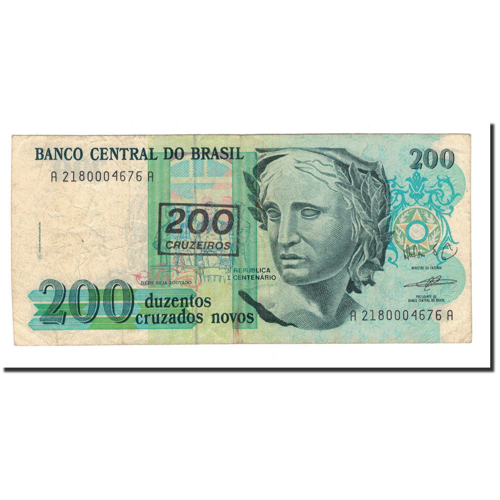 Geldschein, Brasilien, 200 Cruzeiros on 200 Cruzados Novos, 1990, KM:225b, SS