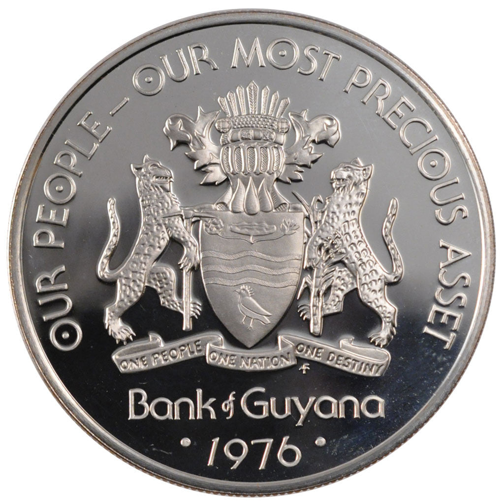 Münze, Guyana, 5 Dollars, 1976, Franklin Mint, VZ+, Silber, KM:43a