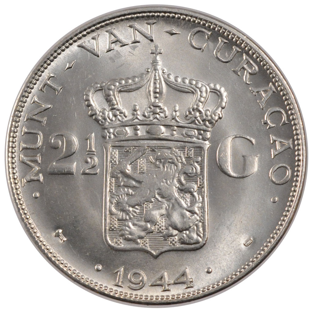 Curacao, 2 1/2 Gulden, 1944, Denver, KM #46, MS(60-62), Silver, 38, 25.00