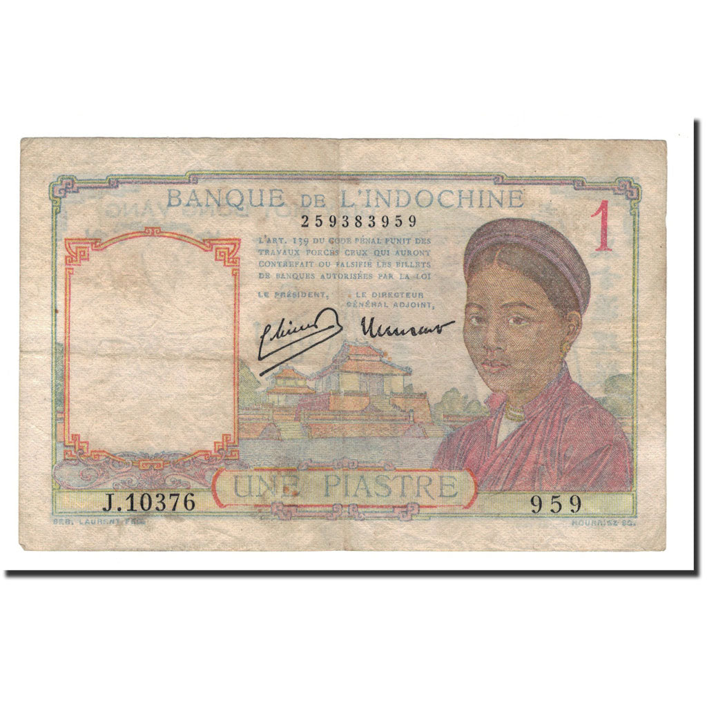 Banknote, FRENCH INDO-CHINA, 1 Piastre = 1 Dong, 1954, KM:105, VF(20-25)