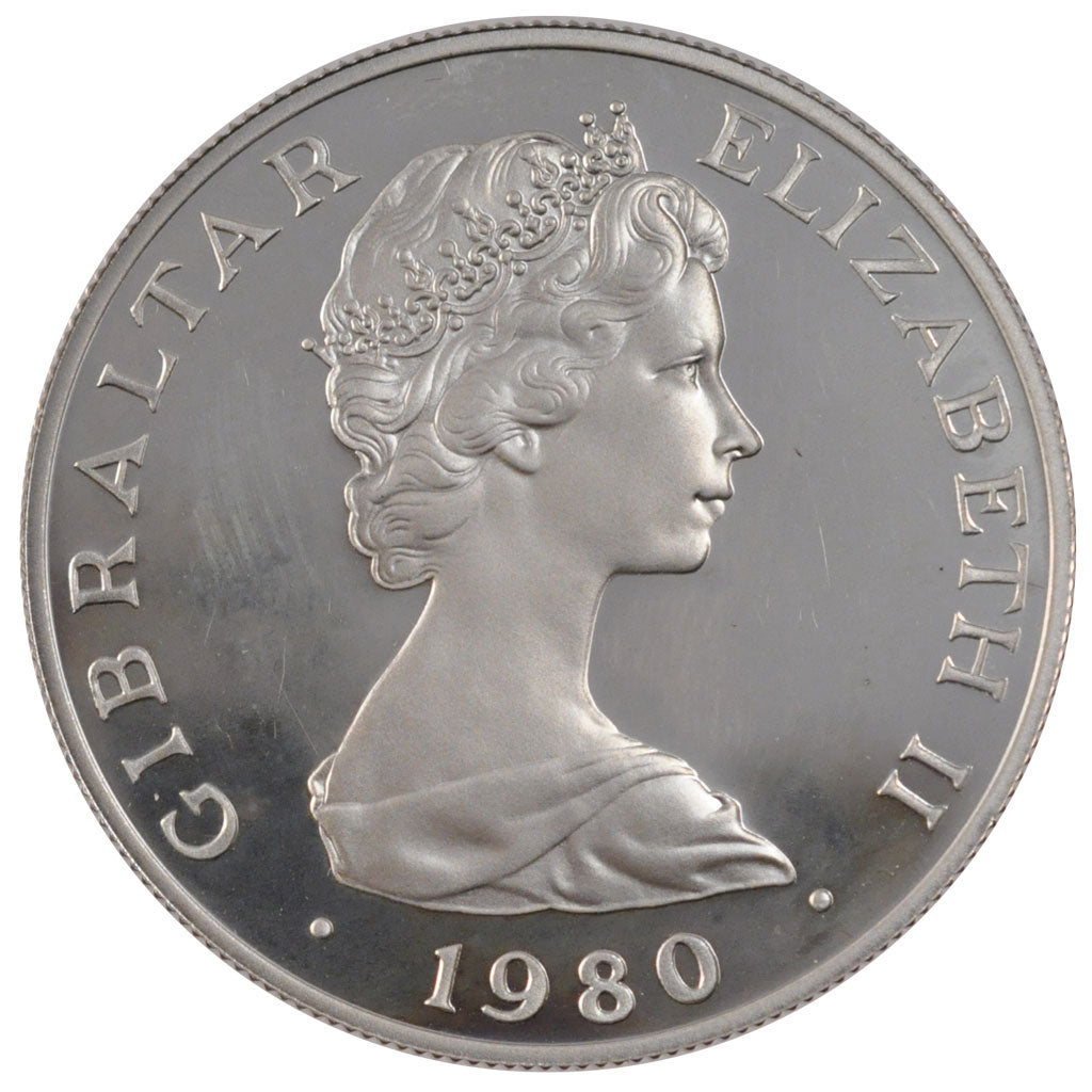 GIBRALTAR, Crown, 1980, British Royal Mint, KM #12a, MS(60-62), Silver, 38.8,...