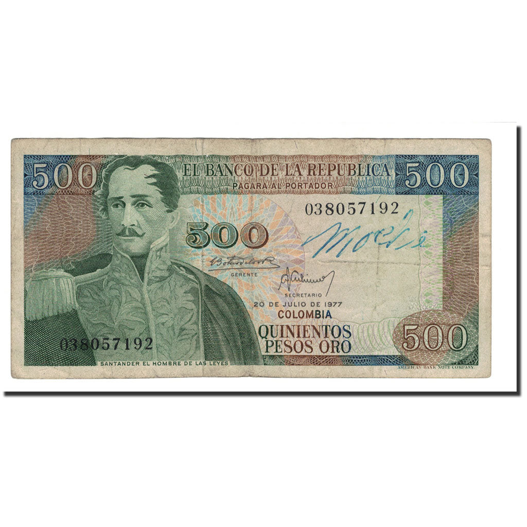 Banknote, Colombia, 500 Pesos Oro, 1977, 1977-07-20, KM:420a, VF(20-25)