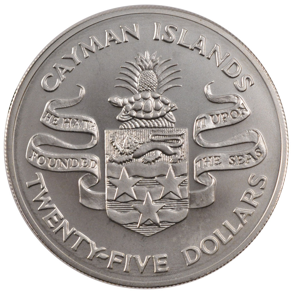 CAYMAN ISLANDS, 25 Dollars, 1974, KM #10, MS(60-62), Silver, 45, 51.35
