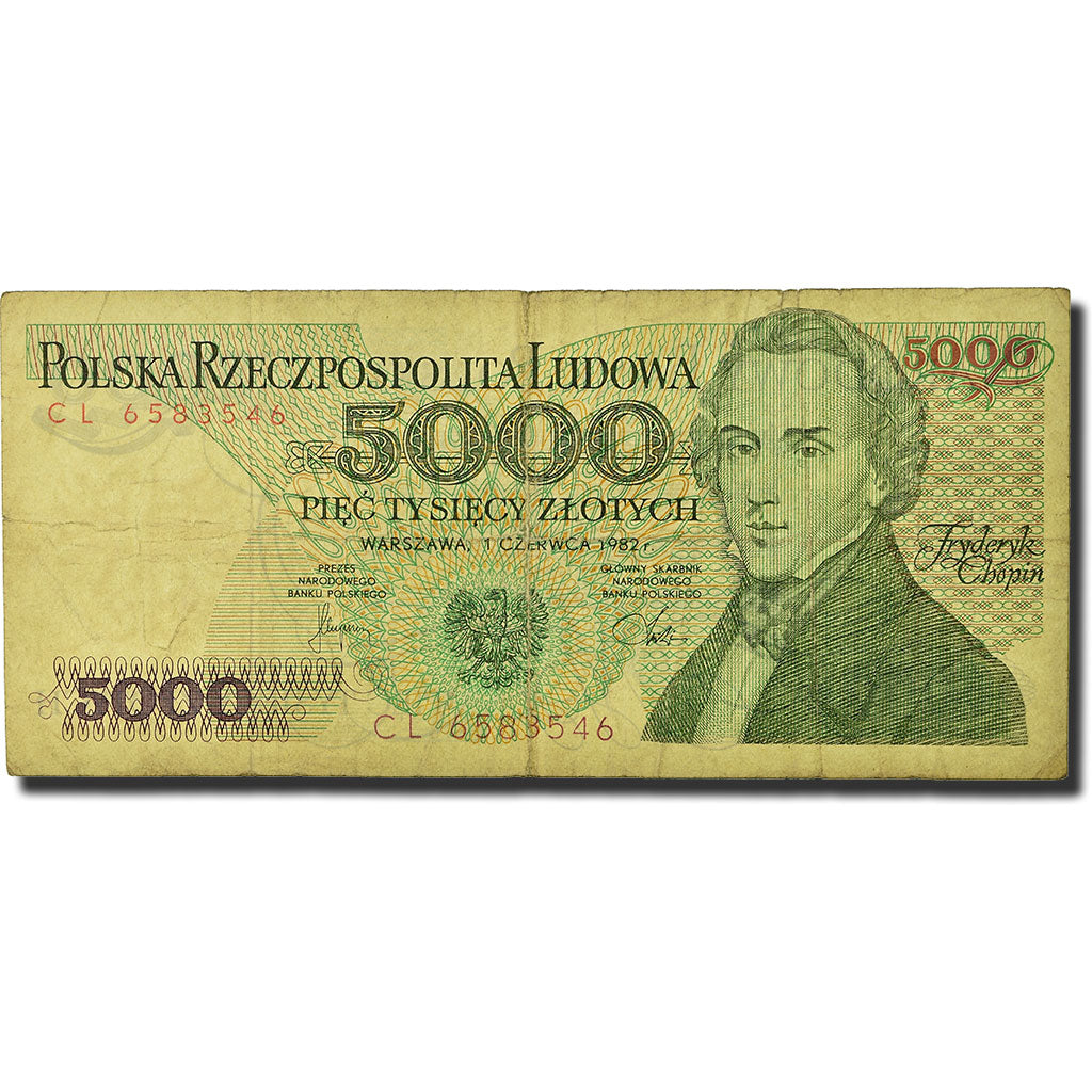 Banknote, Poland, 5000 Zlotych, 1982-1988, 1982-06-01, KM:150a, VF(20-25)