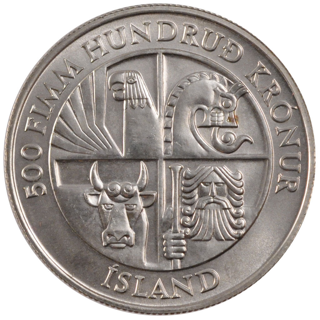 ICELAND, 500 Kronur, 1974, KM #20, MS(60-62), Silver, 20.00