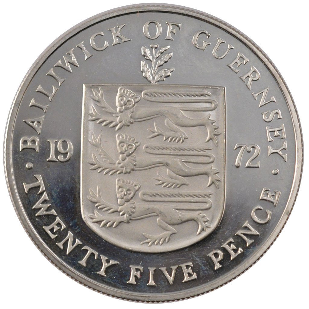 GUERNSEY, 25 Pence, 1972, KM #26a, MS(60-62), Silver, 38.5, 28.27