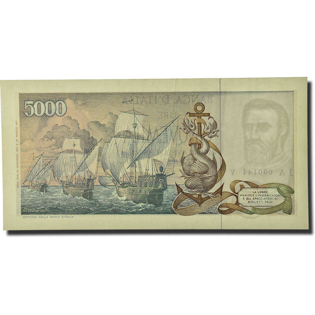 Billet, Italie, 5000 Lire, 1971-1977, 1977-11-10, KM:102c, TTB+