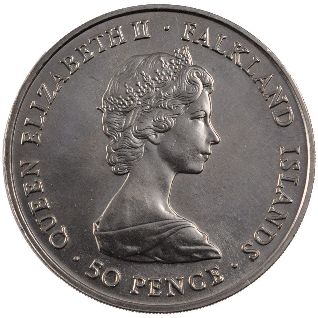 FALKLAND ISLANDS, 50 Pence, 1982, KM #18, MS(60-62), Copper-Nickel, 38.5, 28.42