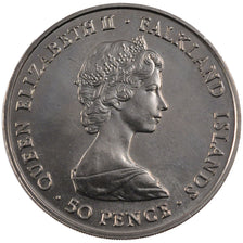 FALKLAND ISLANDS, 50 Pence, 1982, KM #18, MS(60-62), Copper-Nickel, 38.5, 28.42
