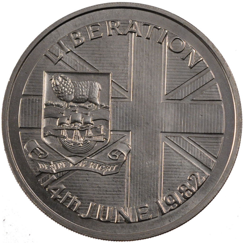 FALKLAND ISLANDS, 50 Pence, 1982, KM #18, MS(60-62), Copper-Nickel, 38.5, 28.42
