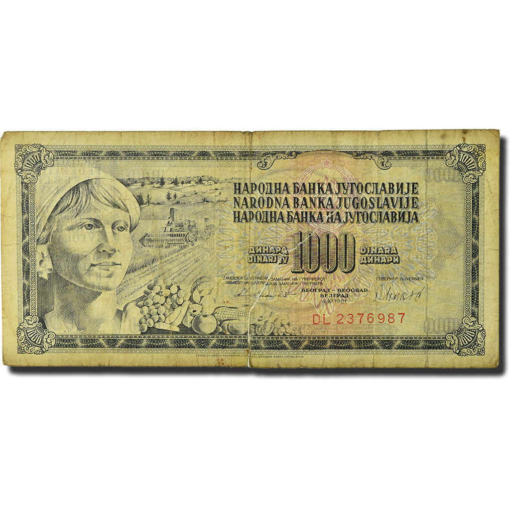 Biljet, Joegoslaviëe, 1000 Dinara, 1981, 1981-11-04, KM:92d, B+