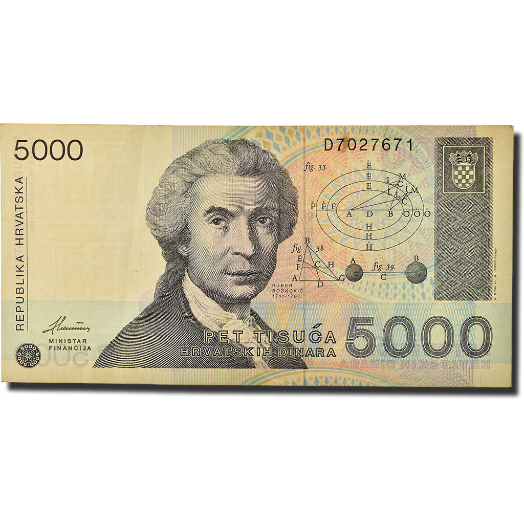 Banknote, Croatia, 5000 Dinara, 1992, 1992-01-15, KM:24a, EF(40-45)