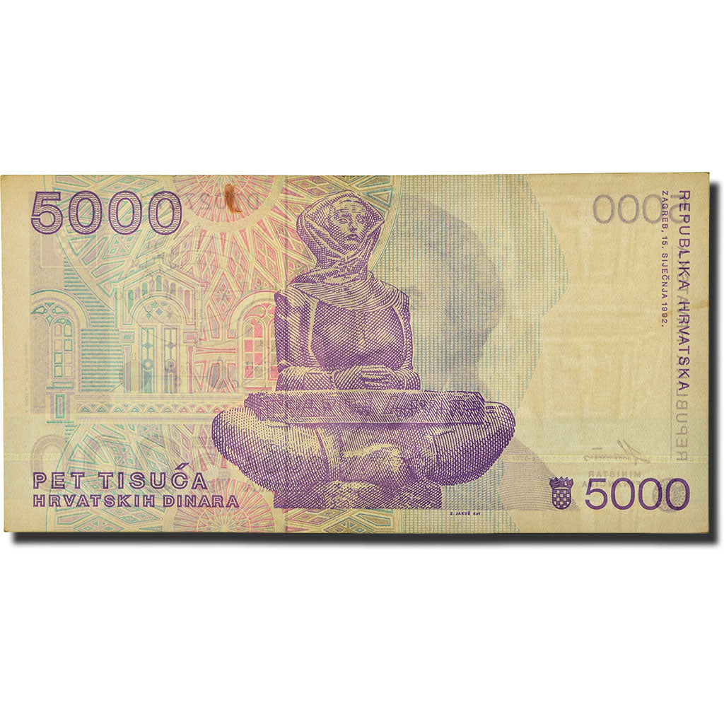 Banknote, Croatia, 5000 Dinara, 1992, 1992-01-15, KM:24a, EF(40-45)