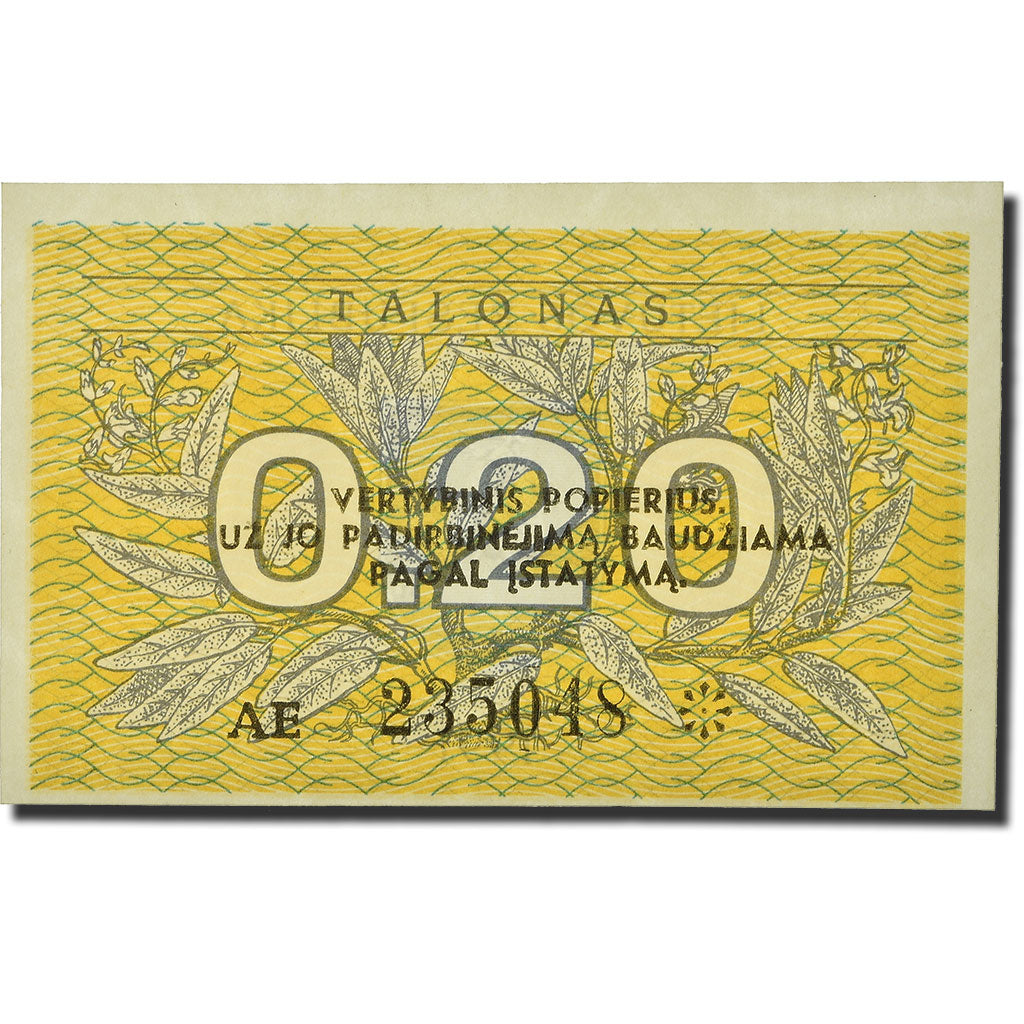 Billet, Lithuania, 0.20 Talonas, 1991, KM:30, NEUF