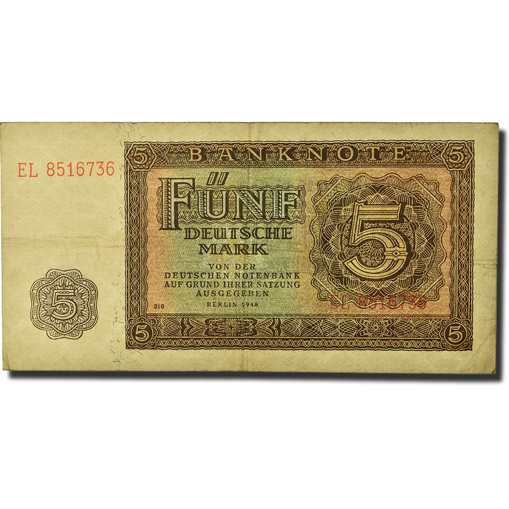 Geldschein, Deutsche Demokratische Republik, 5 Deutsche Mark, 1948, KM:11b, S