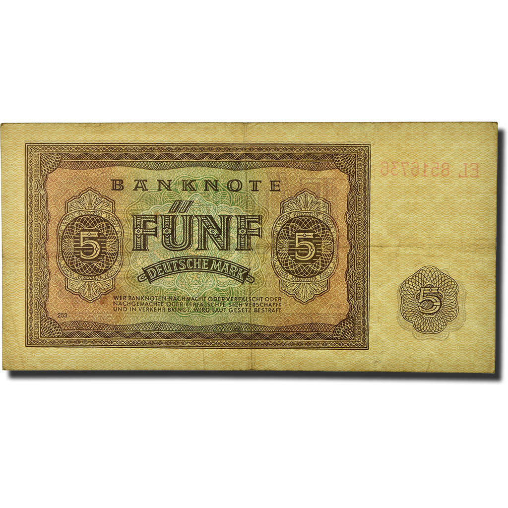 Geldschein, Deutsche Demokratische Republik, 5 Deutsche Mark, 1948, KM:11b, S