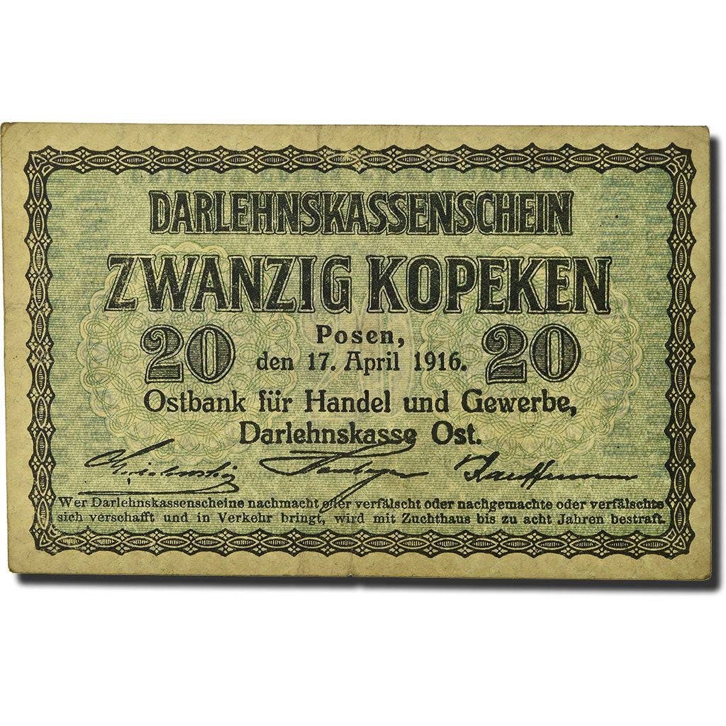Banconote, Germania, 20 Kopeken, 1916, 1916-04-17, KM:R120, MB+