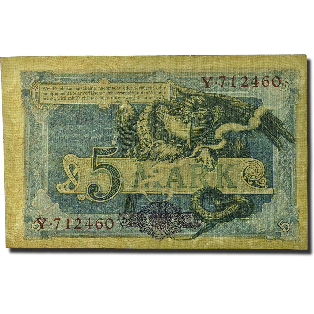 Billete, 5 Mark, 1904, Alemania, 1904-10-31, KM:8a, BC+