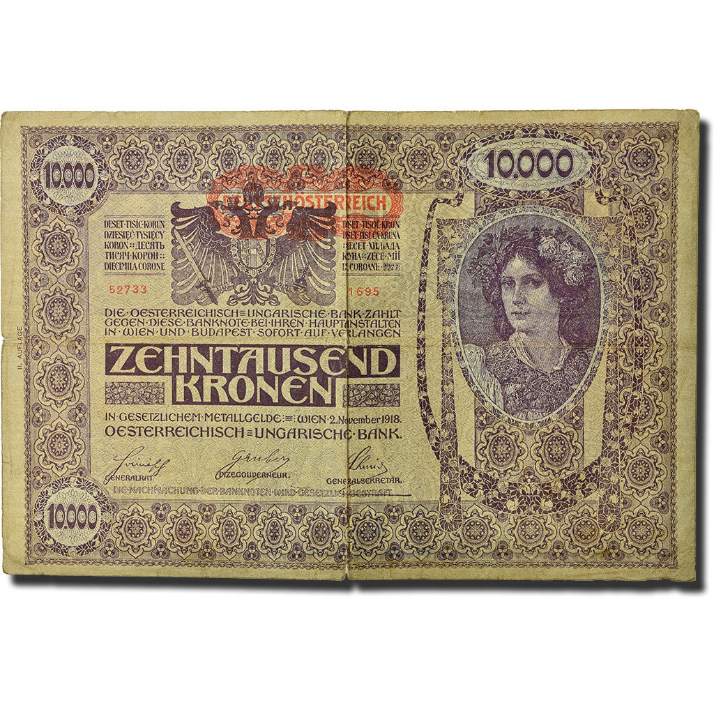 Banknote, Austria, 10,000 Kronen, 1918, 1918-11-02, KM:65, VG(8-10)