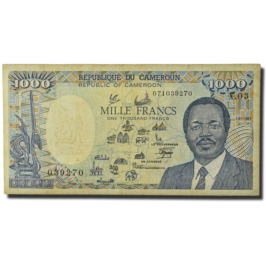 Banknote, Cameroon, 1000 Francs, 1987, 1987-01-01, KM:26a, VF(30-35)