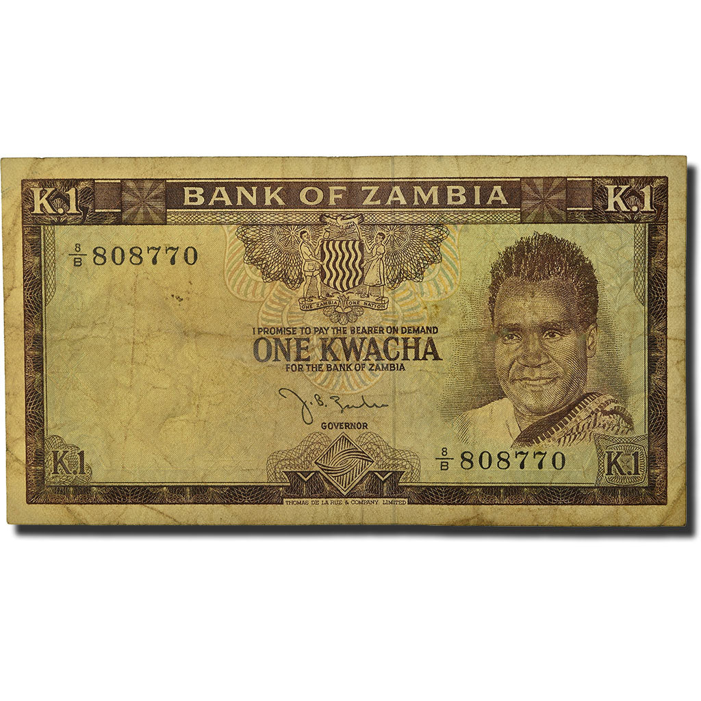 Banknote, Zambia, 1 Kwacha, undated (1969), KM:10a, VG(8-10)
