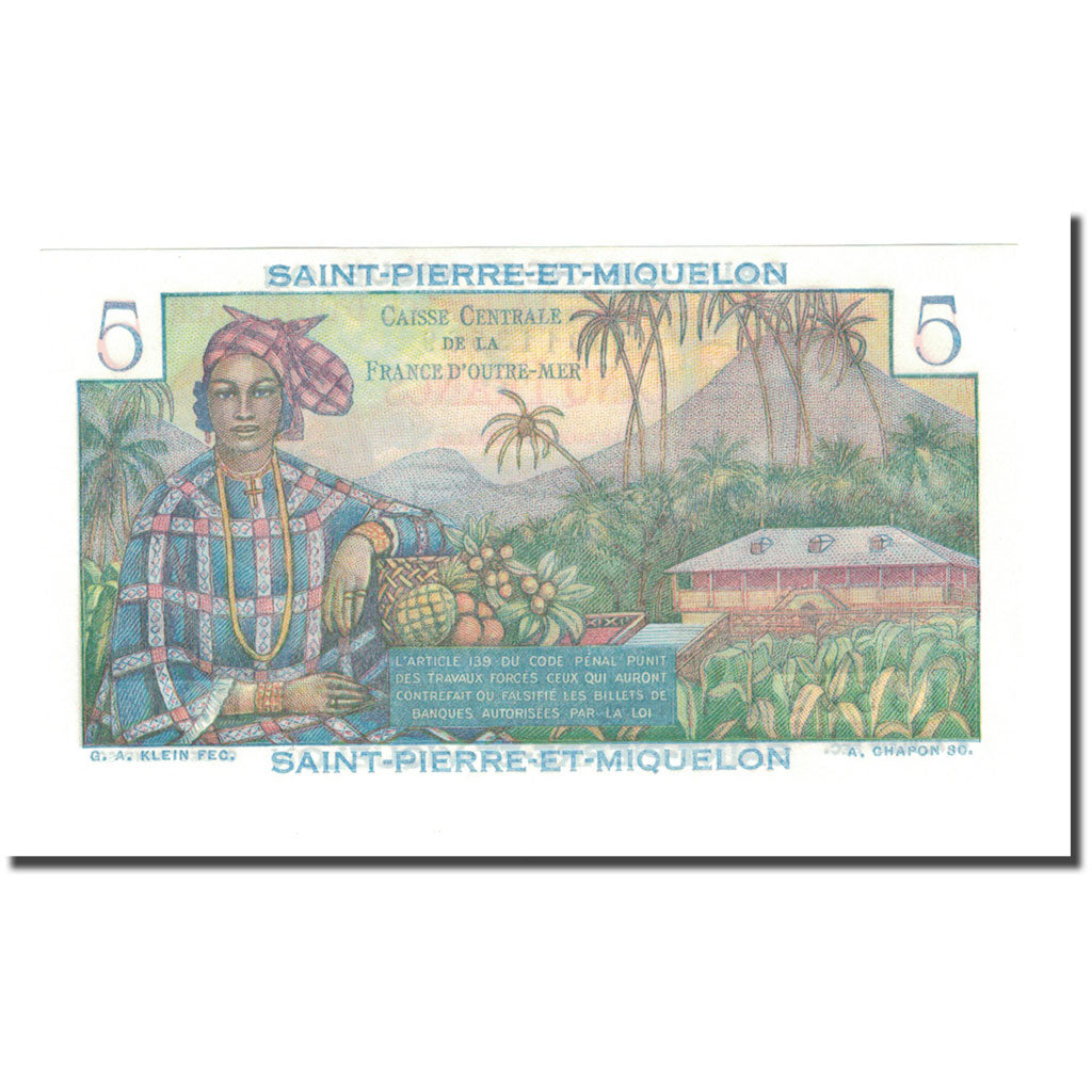 Saint Pierre and Miquelon, 5 Francs, Undated (1950-1960), UNC(65-70), KM:22