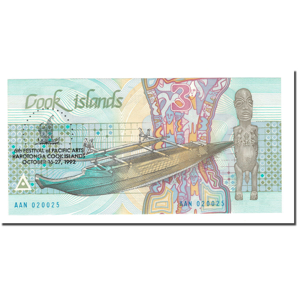 Banknote, Cook Islands, 3 Dollars, 1992, 1992-10, KM:6, UNC(65-70)