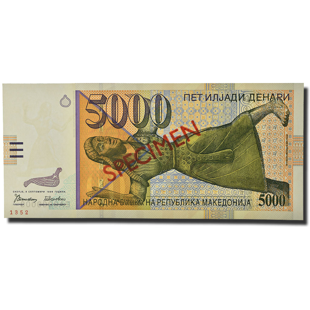 SPECIMEN Banknote, Macedonia, 5000 Denari, 1996, 1996-09-08, KM:19s, UNC(65-70)