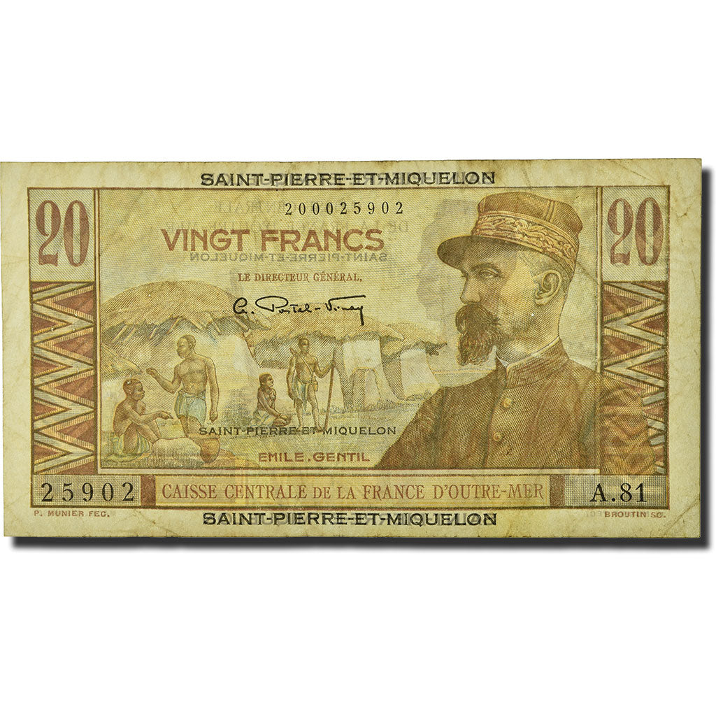 Saint Pierre and Miquelon, 20 Francs, Undated (1950-1960), F(12-15), KM:24