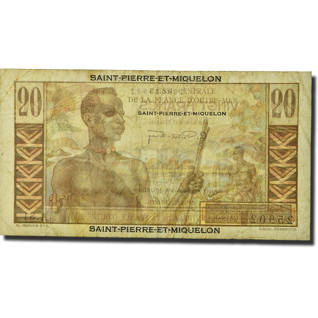Saint Pierre and Miquelon, 20 Francs, Undated (1950-1960), F(12-15), KM:24