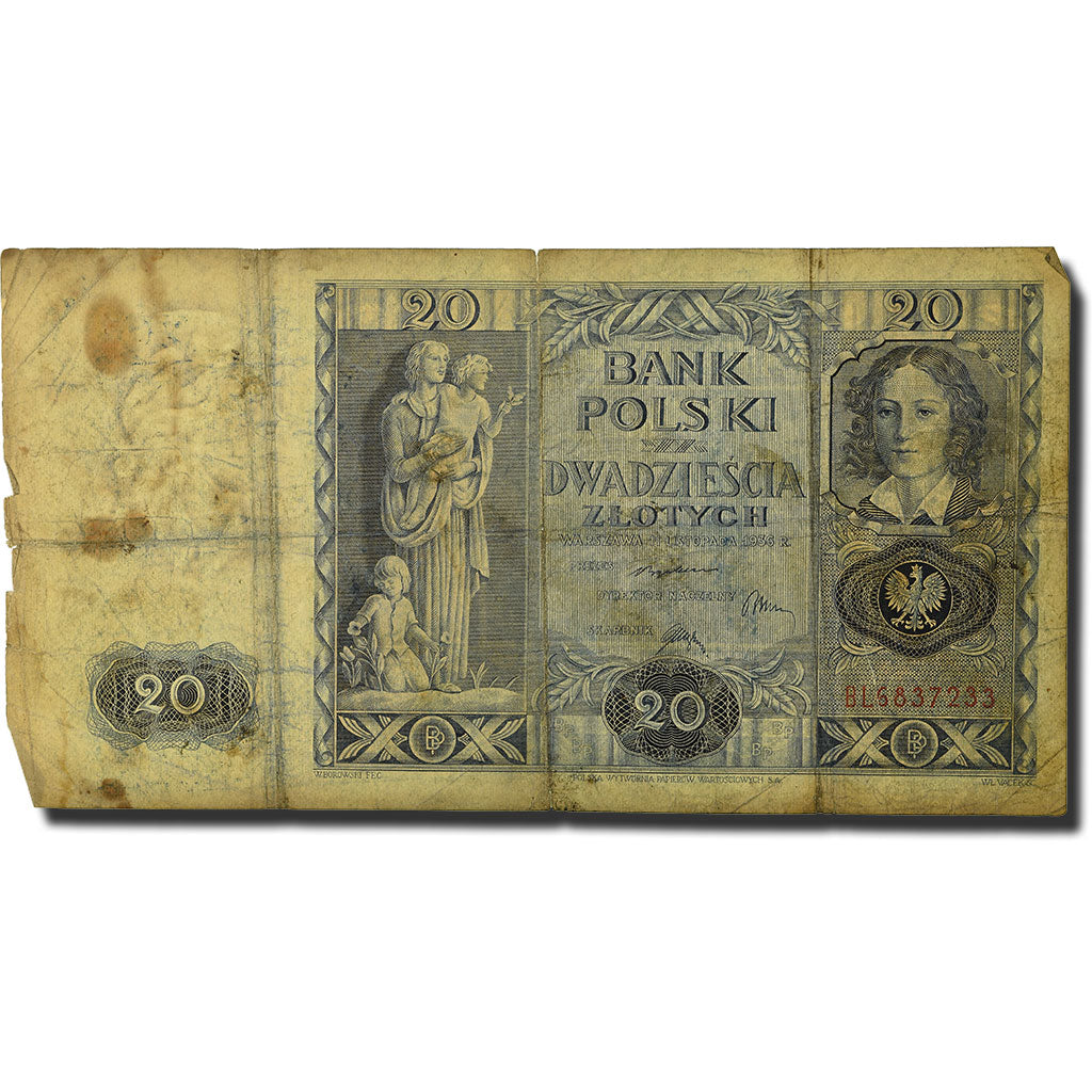 Banknote, Poland, 20 Zlotych, 1936, 1936-11-11, KM:77, VG(8-10)