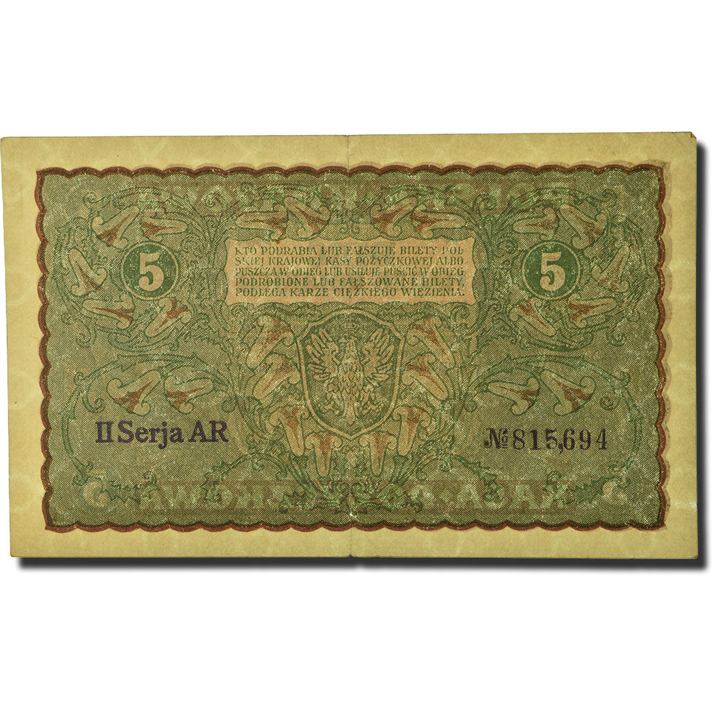 Banknote, Poland, 5 Marek, 1919, 1919-08-23, KM:24, AU(50-53)