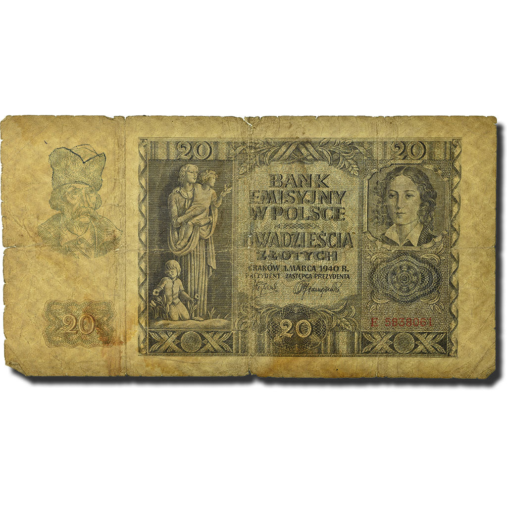 Banknote, Poland, 20 Zlotych, 1940, 1940-03-01, KM:95, VG(8-10)