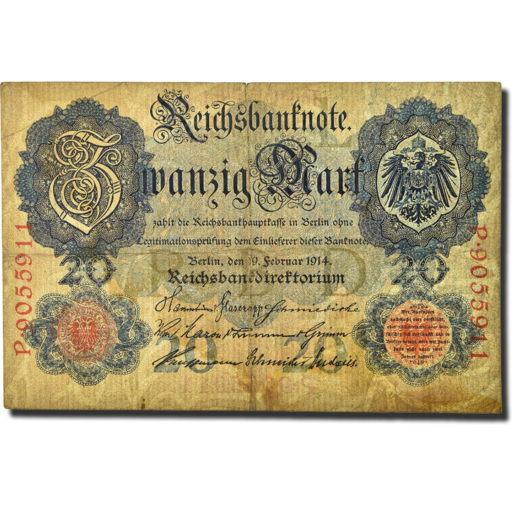 Banknote, Germany, 20 Mark, 1914, 1914-02-19, KM:46b, VG(8-10)