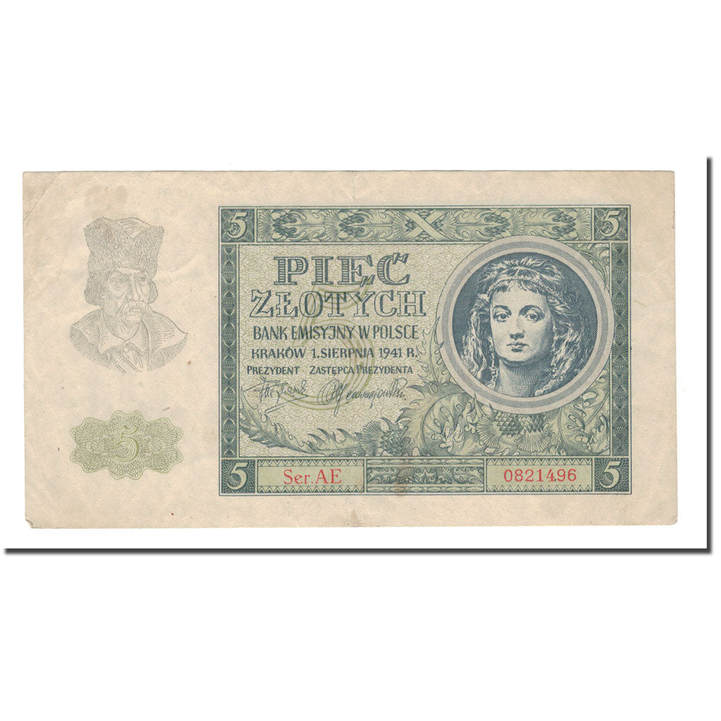 Banknote, Poland, 5 Zlotych, 1941, 1941-08-01, KM:101, AU(50-53)